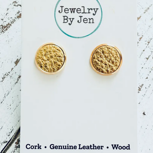 Stud Earrings: Gold Leather