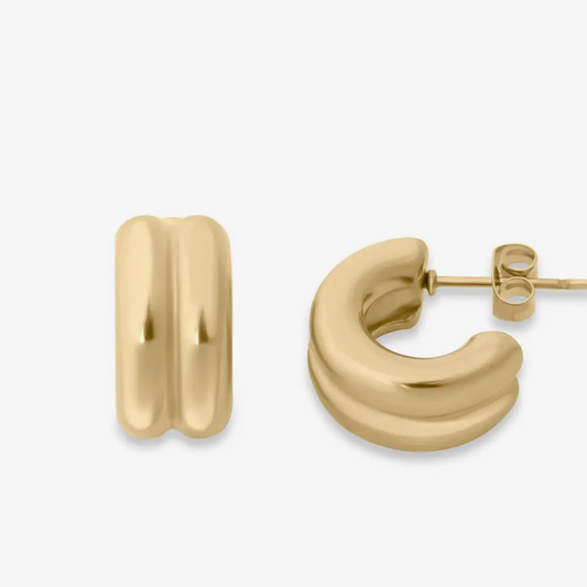 18K Gold Stainless Steel Double Hoop Stud Huggie Earrings