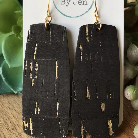 XI Bar Earrings: Black Cork with Gold Accents