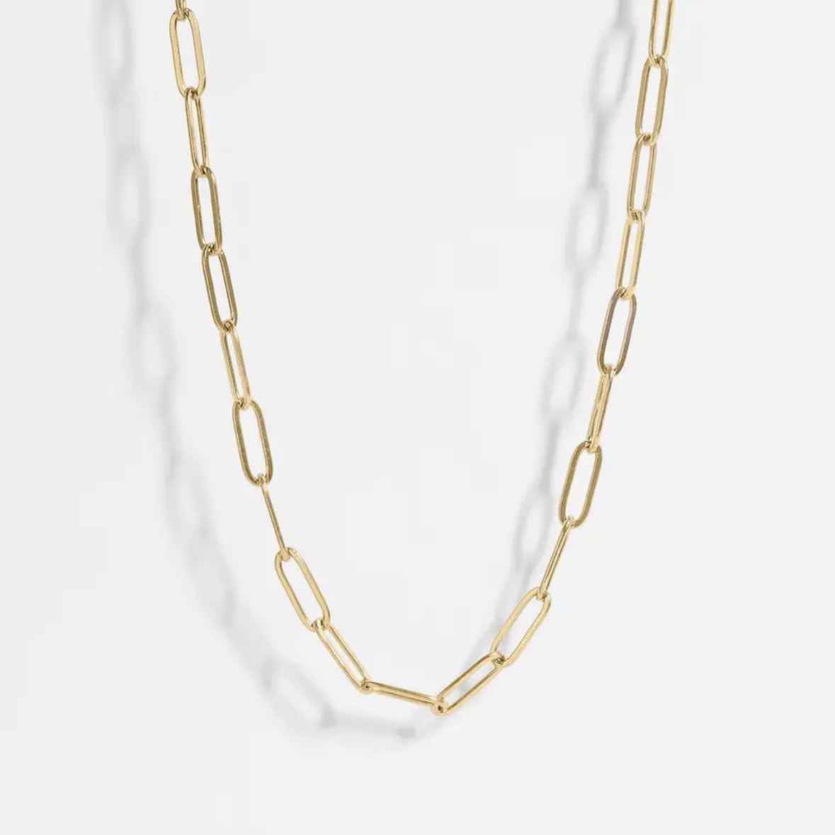 18K Gold PVD Stainless Steel Paperclip Chain Necklace 18+”